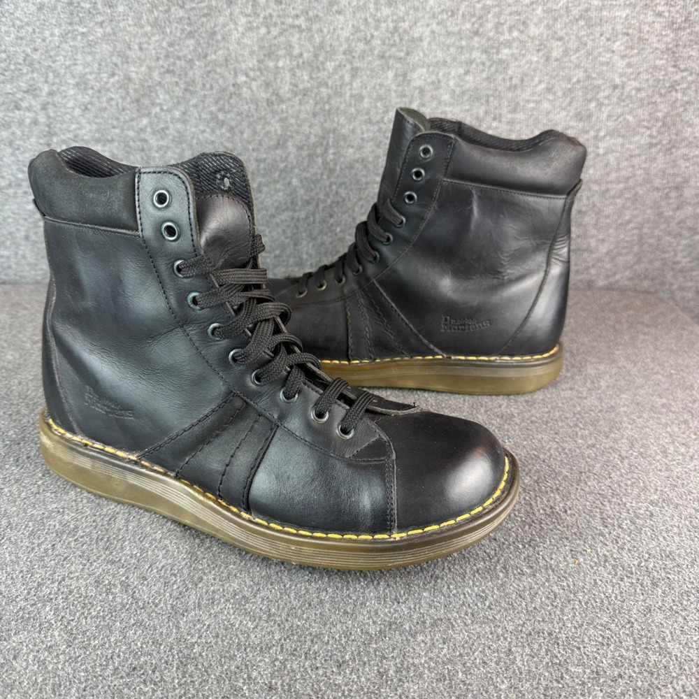 Dr. Martens Mens Black Leather Lace Up‎ AirWair Boots Round Toe Boots